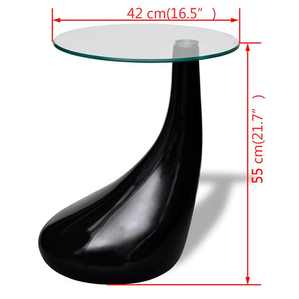 Soffbord med rund bordsskiva i glas högglans svart