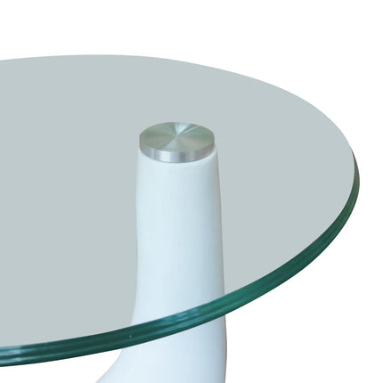 Soffbord 2 st med rund bordsskiva glas högglans vit