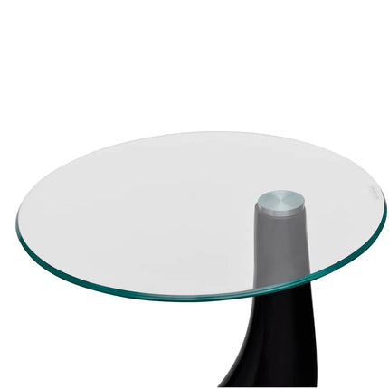 Soffbord 2 st med rund bordsskiva i glas högglans svart