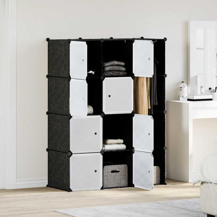 Modulär garderob 9 fack 109x36,5x143 cm svart och vit