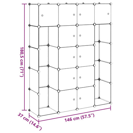 Förvaringsskåp med 14 utrymmen svart och vit 37x146x180,5 cm
