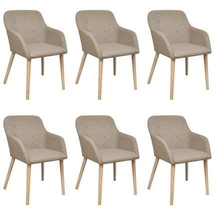 Matstolar 6 st beige tyg och massiv ek