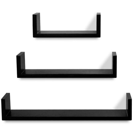 Flytande U-formade bokhyllor 3 st MDF svart