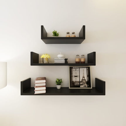 Flytande U-formade bokhyllor 3 st MDF svart