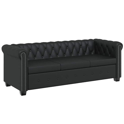 Chesterfield 3-sits konstläder svart