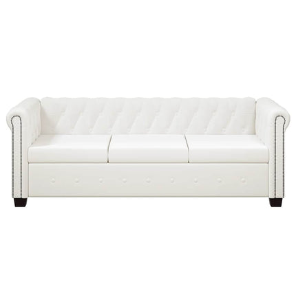 Chesterfield 3-sits konstläder vit
