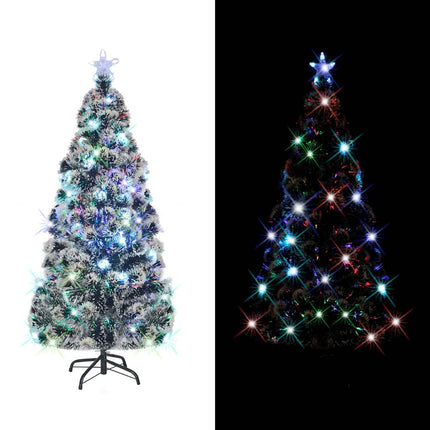 Förbelyst julgran med fot och LED 210 cm fiberoptik
