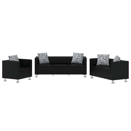 Soffgrupp konstläder med fåtölj 3-sits och 2-sits svart