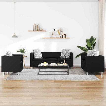 Soffgrupp konstläder med fåtölj 3-sits och 2-sits svart