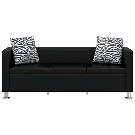 Soffgrupp konstläder med fåtölj 3-sits och 2-sits svart