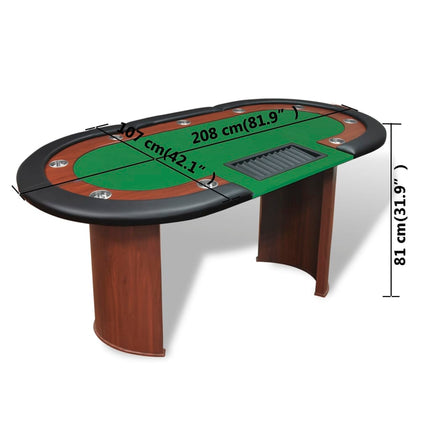 Pokerbord för 10 spelare med dealerplats grön