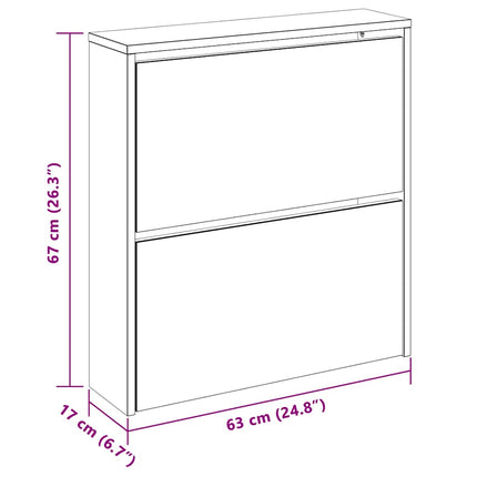 Skoskåp med 2 lådor och spegel 63x17x67 cm ek