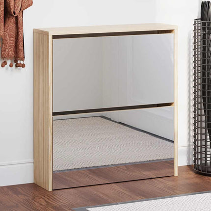 Skoskåp med 2 lådor och spegel 63x17x67 cm ek