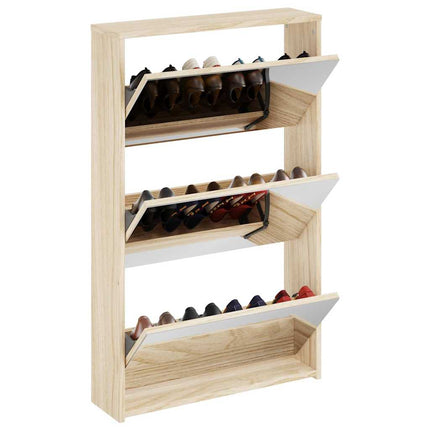 Skoskåp med 3 lådor och spegel ek 63x17x102,5 cm