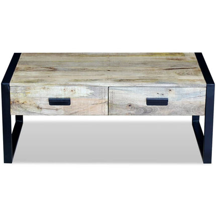 Soffbord med 2 lådor massivt mangoträ 100x60x40 cm