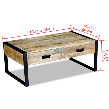Soffbord med 2 lådor massivt mangoträ 100x60x40 cm