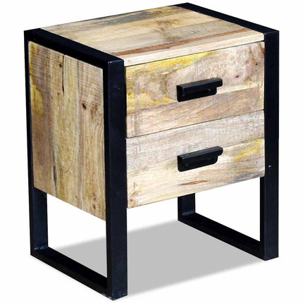 Sidobord med 2 lådor massivt mangoträ 43x33x51 cm
