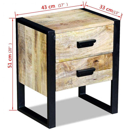 Sidobord med 2 lådor massivt mangoträ 43x33x51 cm