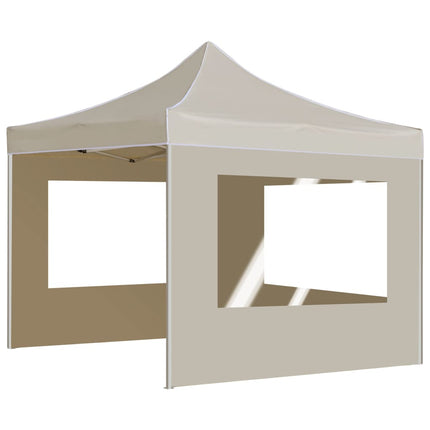 Hopfällbart partytält med väggar aluminium 3x3 m gräddvit