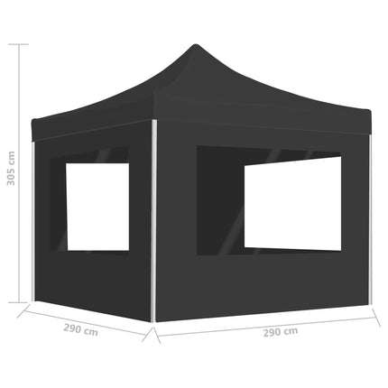 Hopfällbart partytält med väggar aluminium 3x3 m antracit