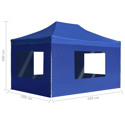 Hopfällbart partytält med väggar aluminium 4,5x3 m blå