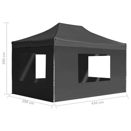 Hopfällbart partytält med väggar aluminium 4,5x3 m antracit
