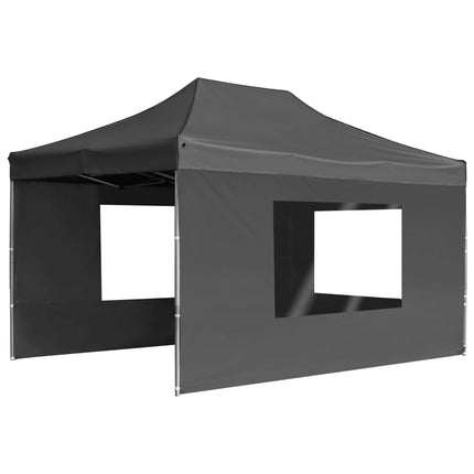 Hopfällbart partytält med väggar aluminium 4,5x3 m antracit