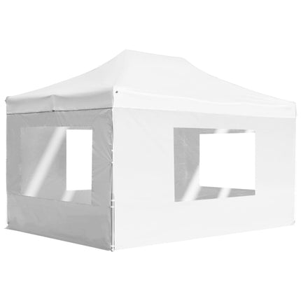 Hopfällbart partytält med väggar aluminium 4,5x3 m vit