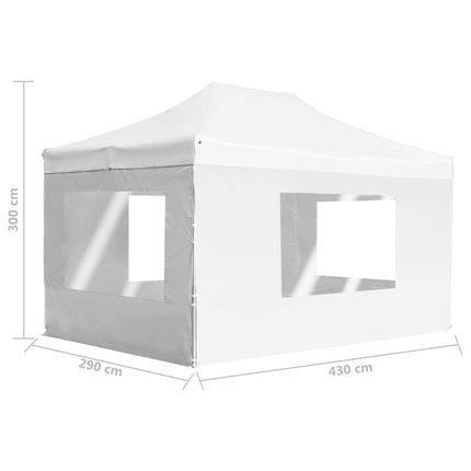 Hopfällbart partytält med väggar aluminium 4,5x3 m vit
