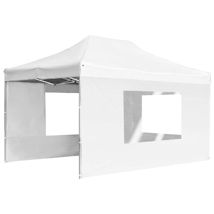 Hopfällbart partytält med väggar aluminium 4,5x3 m vit