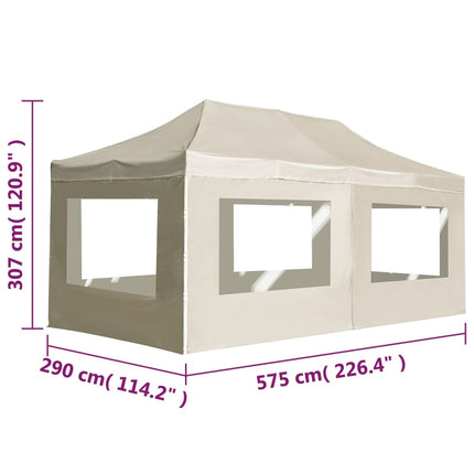 Hopfällbart partytält aluminium med väggar 6x3 m gräddvit