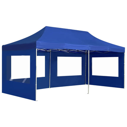 Hopfällbart partytält med väggar aluminium 6x3 m blå
