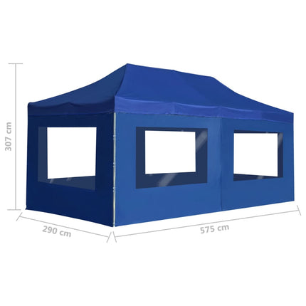 Hopfällbart partytält med väggar aluminium 6x3 m blå