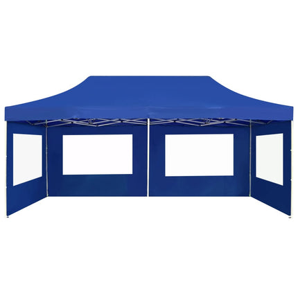 Hopfällbart partytält med väggar aluminium 6x3 m blå