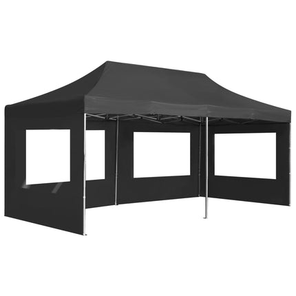 Hopfällbart partytält med väggar aluminium 6x3 m antracit