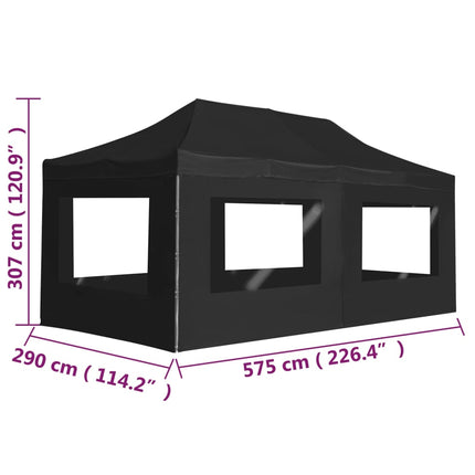 Hopfällbart partytält med väggar aluminium 6x3 m antracit
