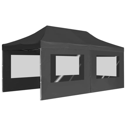 Hopfällbart partytält med väggar aluminium 6x3 m antracit