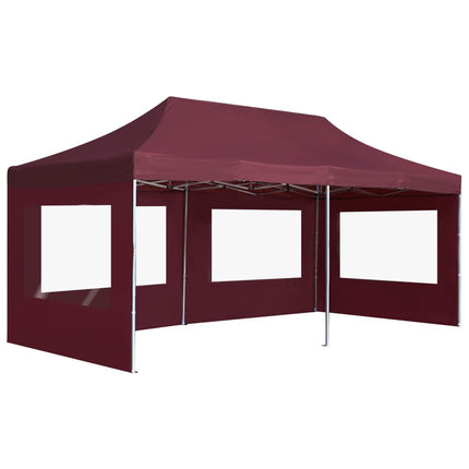 Hopfällbart partytält med väggar aluminium 6x3 m vinröd