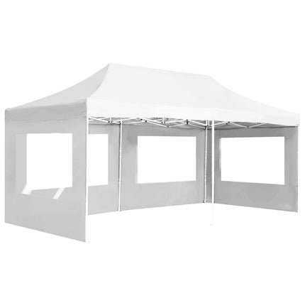 Hopfällbart partytält med väggar aluminium 6x3 m vit