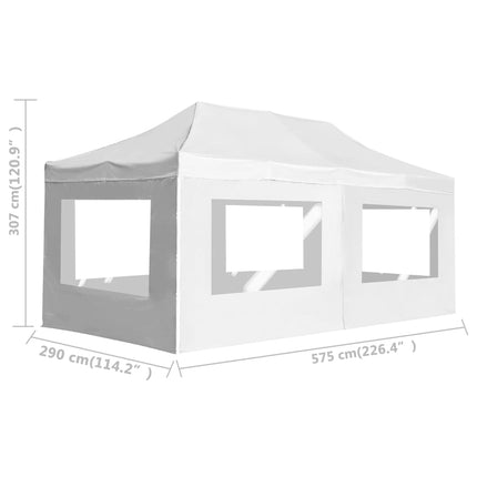 Hopfällbart partytält med väggar aluminium 6x3 m vit