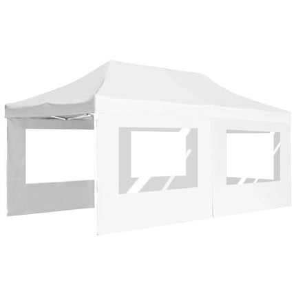Hopfällbart partytält med väggar aluminium 6x3 m vit