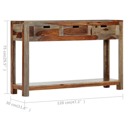 Avlastningsbord med 3 lådor 120x30x75 cm massivt sheshamträ