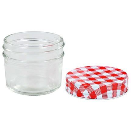 Syltburkar i glas med vita och röda lock 24 st 110 ml