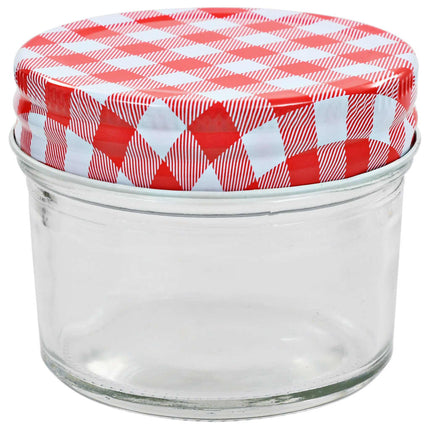 Syltburkar i glas med vita och röda lock 48 st 110 ml