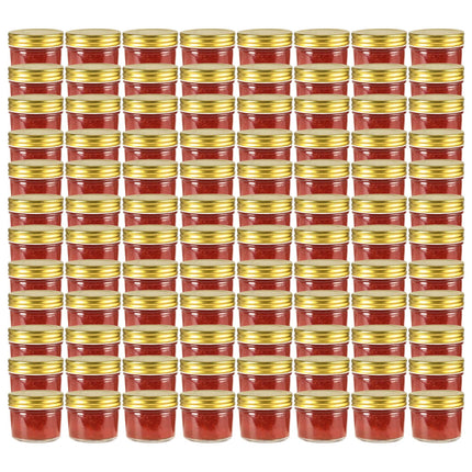 Syltburkar i glas med guldfärgade lock 96 st 110 ml