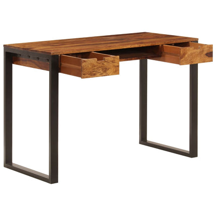 Skrivbord 110x55x78 cm massivt sheshamträ och stål