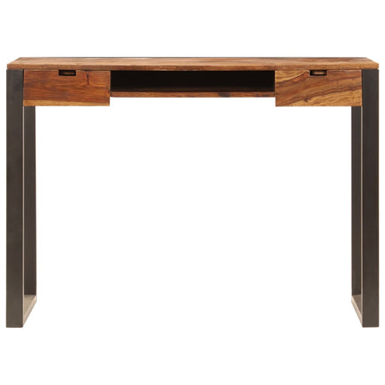 Skrivbord 110x55x78 cm massivt sheshamträ och stål