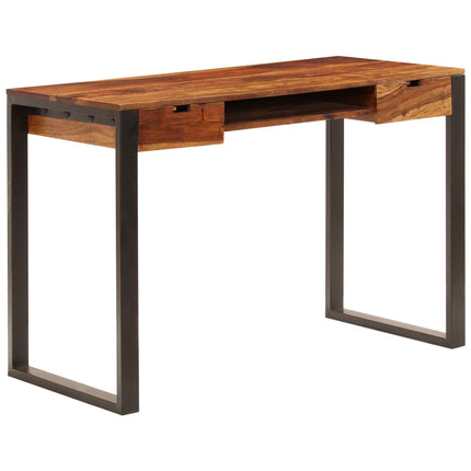 Skrivbord 110x55x78 cm massivt sheshamträ och stål