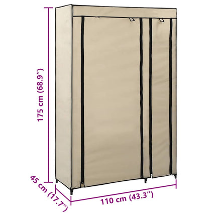 Resegarderob gräddvit 110x45x175 cm tyg