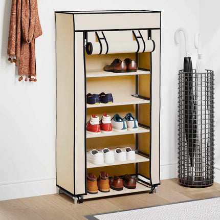 Skoförvaring med överdrag gräddvit 58x28x106 cm tyg